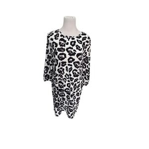 Nice-Forever Womens Grey Black Leopard Print 3/4 Sleeve Shift Dress Size L